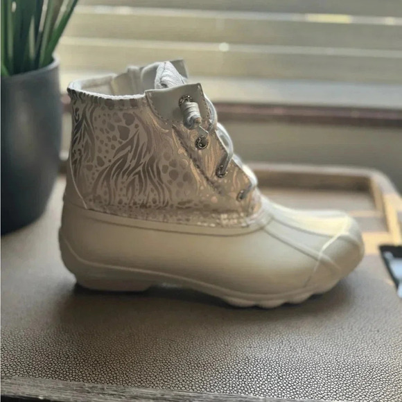 Sperry Saltwater Duck Boots Metallic Shimmer Waterproof Rain Snow - Picture 4 of 7